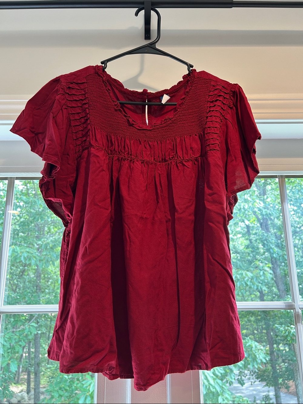 Old Navy Deep Red Smocked Flutter Sleeve Blouse